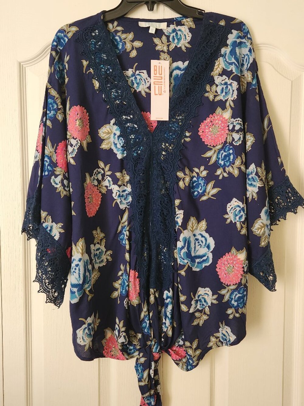 Bunulu Bell Sleeves Floral Kimono Long Top Ladies Sz 1X Crochet Fairy Winsygoth